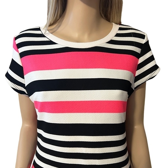 Eclipse Dress Colour Block Stripe Asymmetrical hemline Neon Pink Y2K Made in USA - Picture 3 of 13